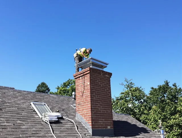 Sunrise Chimney Sweep technician measuring a chimney cap in Sunrise, FL