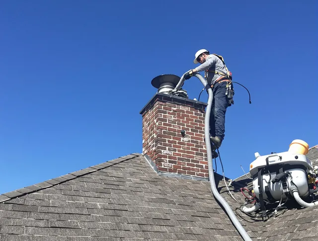 Dedicated Sunrise Chimney Sweep team member cleaning a chimney in Sunrise, FL
