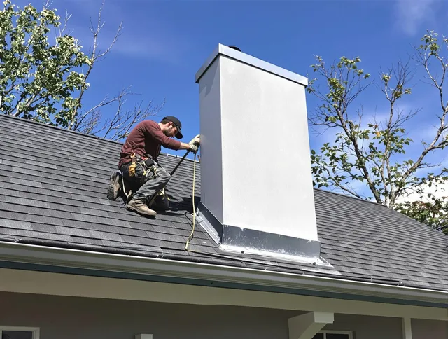 Sunrise Chimney Sweep team member finishing chimney construction in Sunrise, FL